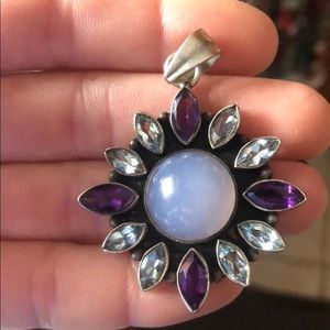 Moonstone aquamarine amethyst sterling pendant